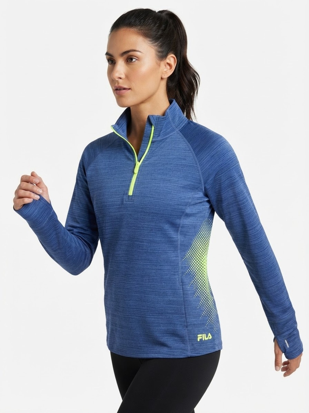 Fila Sport Running Blue Heather 1/4 Zip Pullover Thumbholes Size XL